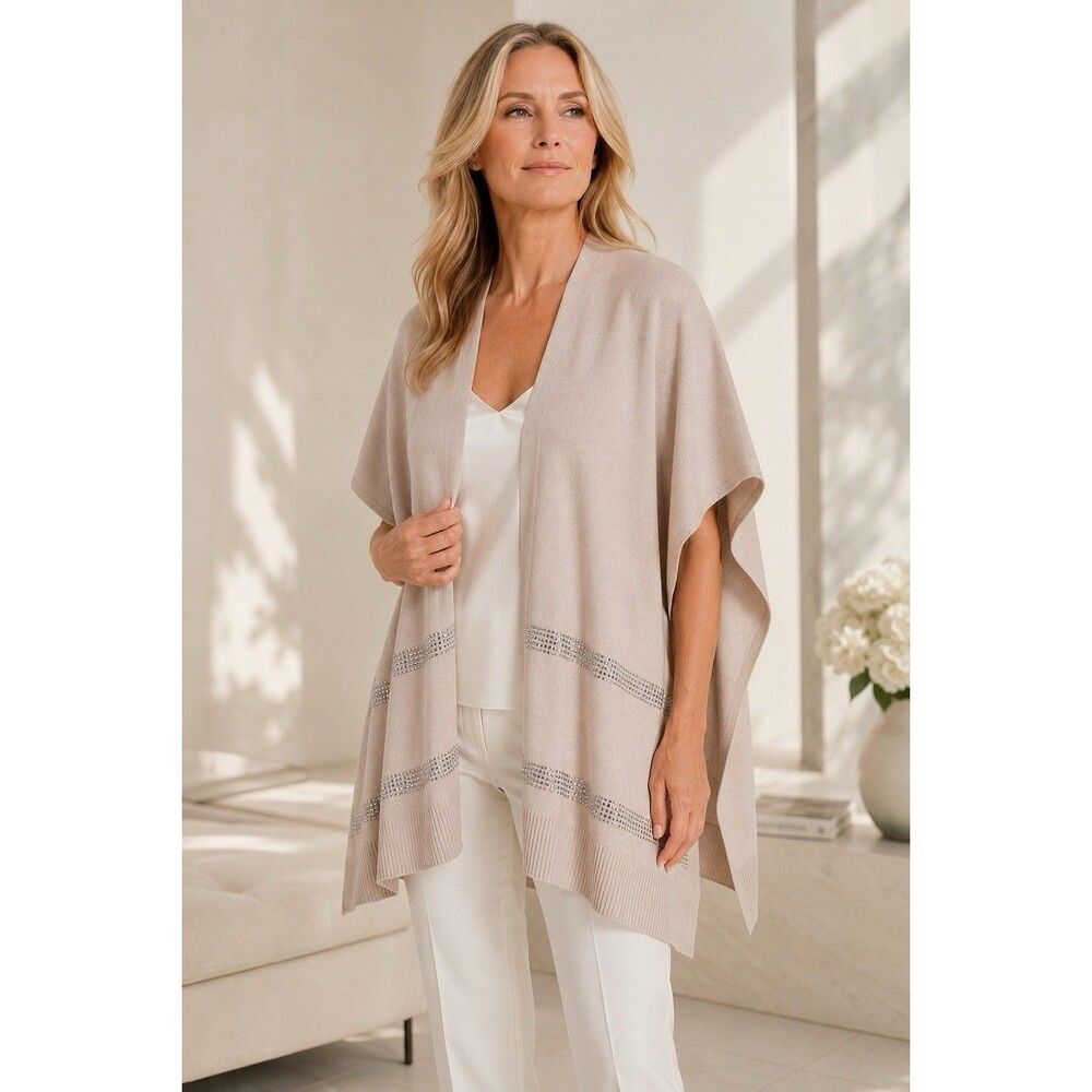 NEW St. John Blush Pink 100% Cashmere Crystal Embellished Open Front Cape Poncho